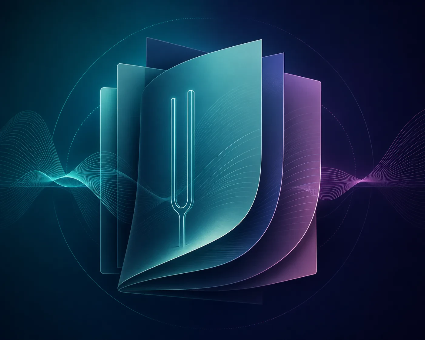 Abstract layered brochure and sound-wave illustration