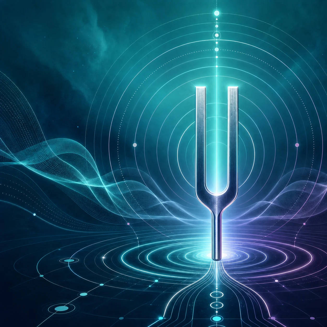 Abstract tuning fork and resonance protocol illustration