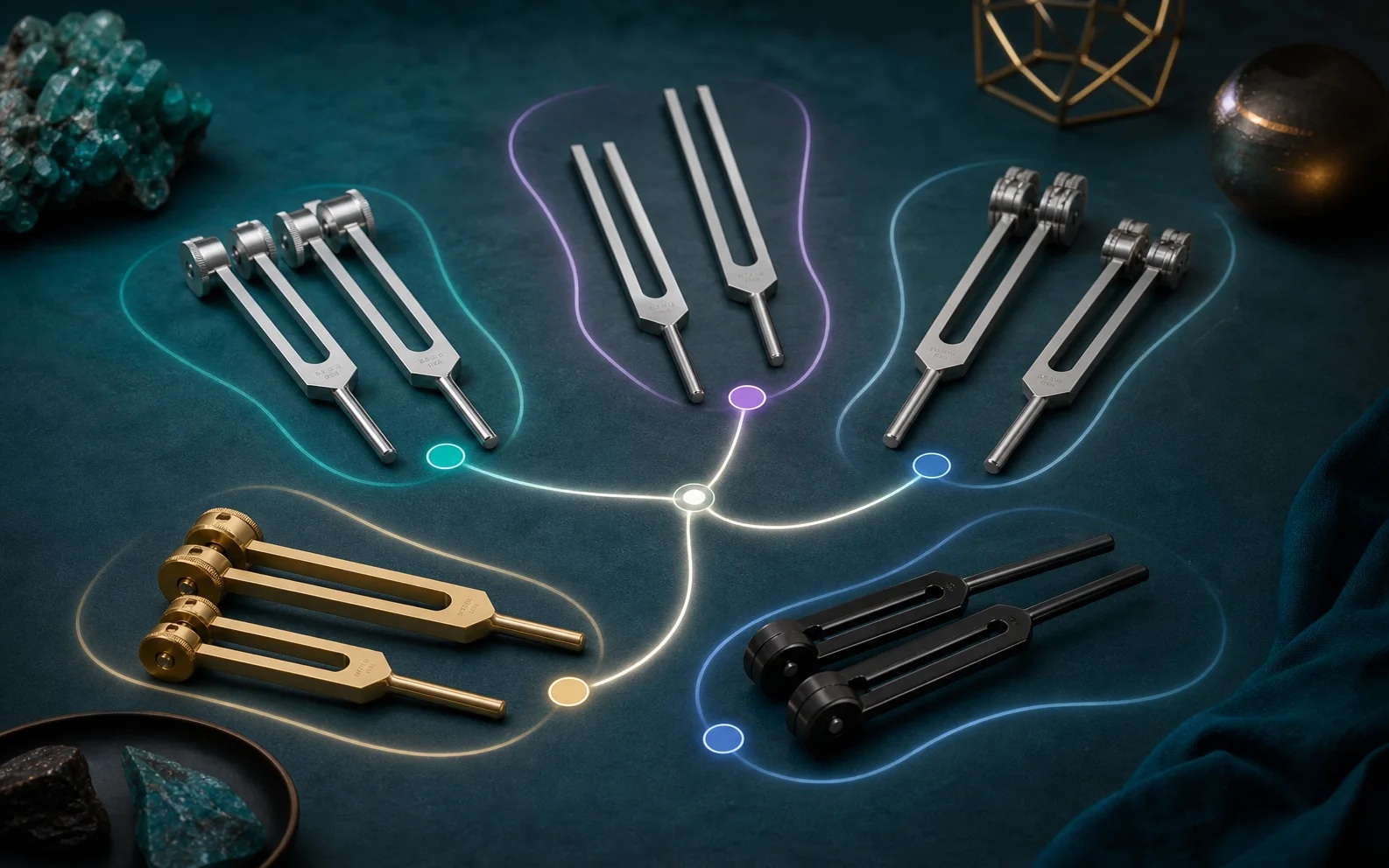 Tuning fork product families arranged for guided comparison