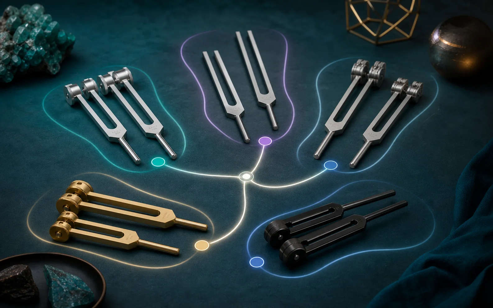 Tuning fork product families arranged for guided comparison