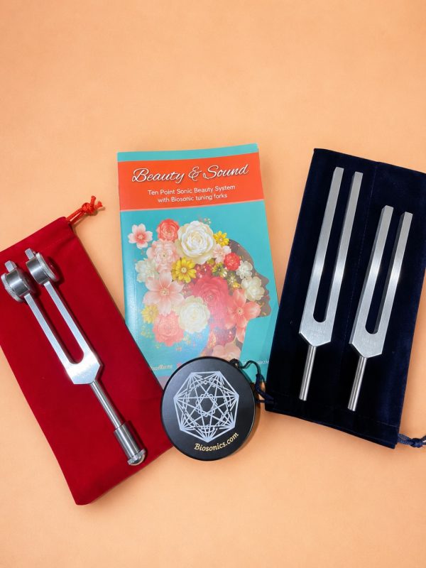 Beauty & Sound 10 point Sonic Beauty system- Complete bundle with Tuning Forks, Gem foot Rose Quartz (15mm) & Activator