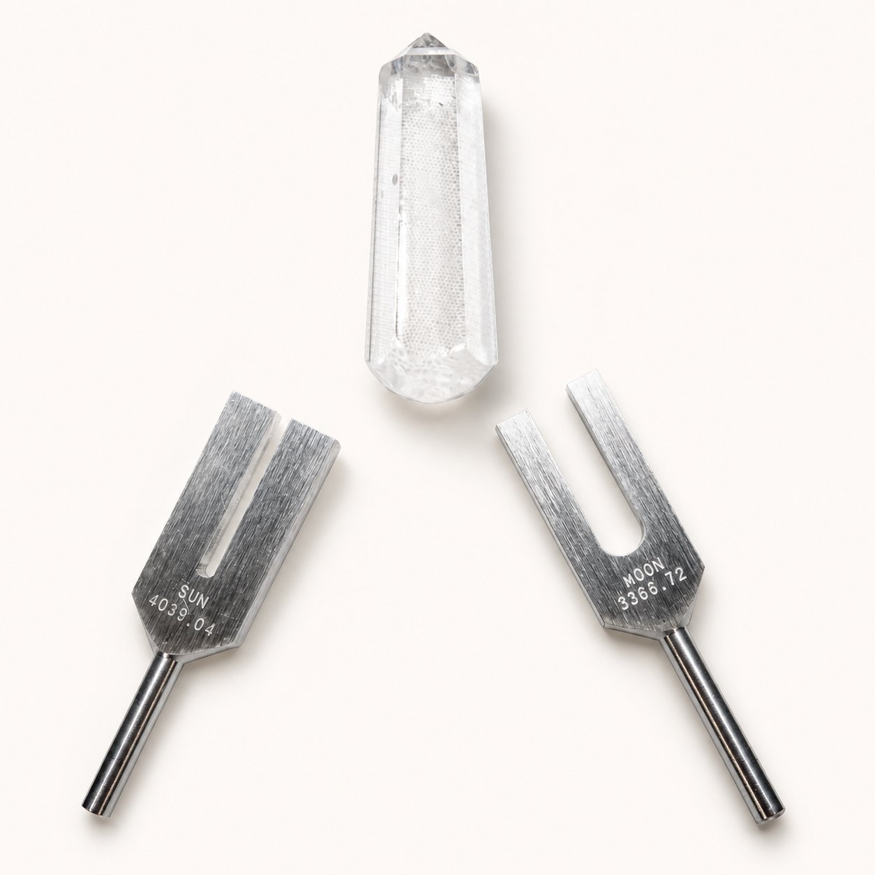 Sun & Moon Crystal Tuner with Wand- Bundle on a clean BioSonics studio background