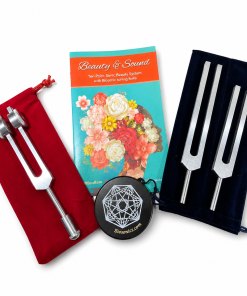 Beauty & Sound 10 point Sonic Beauty system- Complete bundle with Tuning Forks, Gem foot Rose Quartz (15mm) & Activator on a clean BioSonics studio background