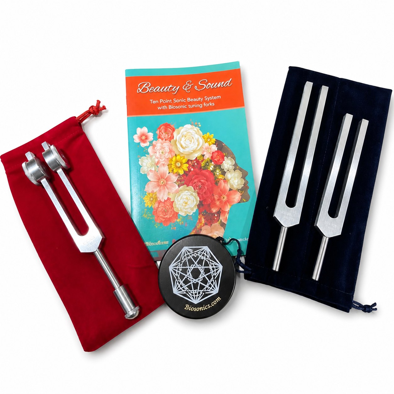 Beauty & Sound 10 point Sonic Beauty system- Complete bundle with Tuning Forks, Gem foot Rose Quartz (15mm) & Activator